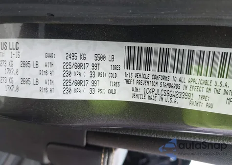 2016 Jeep Cherokee Latitude from USA, damaged, VIN 1C4PJLCS9GW233991